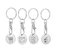 AIRHSKWI Paquete de 4 llaveros para carrito de la compra, moneda, llavero de supermercado, bolsa de monedas, colgante de acero inoxidable con textura, tela/plumas