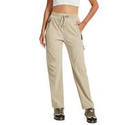 AIRIKE Pantalones de Senderismo para Mujer Pantalon Cargo Mujer Trabajo Ligeros al Aire Libre Women's Verano Pantalón con Bolsillos Caqui EU 2XL