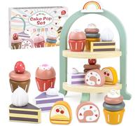 Airlab Juguete de Madera para Tartas, Juegos de Té para Niñas, Accesorios de Cocina para Juego de rol con Magdalenas y Postres, Comida de Juguete para Niños de 3, 4 y 5 Años Regalo de Cumpleaños