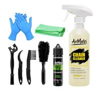Airmates Kit de limpieza de cadena de bicicleta: incluye desengrasante limpiador de cadena de bicicleta, lubricante de cadena de ciclismo, herramienta de cepillo limpiador y guantes adecuados para