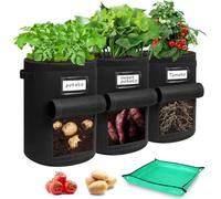 Airminti 3 bolsas de cultivo de patatas de 50 l, 13 galones, tela no tejida, saco de patatas con solapa visible y alfombrilla de trabajo, bolsas reutilizables con 10 etiquetas para nombre, para