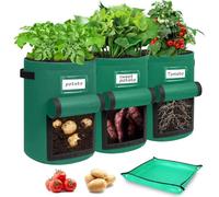 Airminti 3 bolsas de cultivo de patatas de 50 l, 13 galones, tela no tejida, saco de patatas con solapa visible, maceta de tela reutilizable para patatas, tomates, verduras, flores
