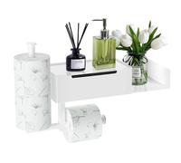 Airminti Portarrollos Papel Higienico, Soporte Papel Higienico De Pared Sin Taladrar con Estantes Y Caja De Toallitas Húmedas, Portapapel Higiénico con 2 Soportes para Rollos, para Baño, Blanco