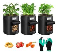 Airminti Saco de siembra de patatas de 7 galones para jardín: 3 unidades de fieltro con guantes de jardín para tomates, patatas, plantas