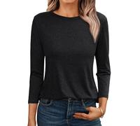 AirMood Camisas de Manga 3/4 para Mujer, Estilo Casual, Holgada, Cuello Redondo, Blusas básicas, Negro, XL