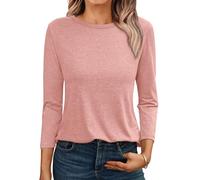 AirMood Camisas de Manga 3/4 para Mujer, Estilo Casual, Holgada, Cuello Redondo, Blusas básicas, Rosa, L