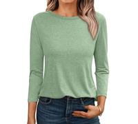 AirMood Camisas de Manga 3/4 para Mujer, Estilo Casual, Holgada, Cuello Redondo, Blusas básicas, Verde, L