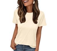 AirMood Camiseta básica Informal de Verano para Mujer, Ajuste Holgado, Cuello Redondo, Manga Corta, Albaricoque, XXL