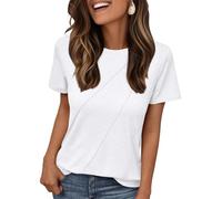 AirMood Camiseta básica Informal de Verano para Mujer, Ajuste Holgado, Cuello Redondo, Manga Corta, Blanco, S