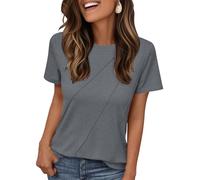 AirMood Camiseta básica Informal de Verano para Mujer, Ajuste Holgado, Cuello Redondo, Manga Corta, Gris, S