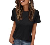 AirMood Camiseta básica Informal de Verano para Mujer, Ajuste Holgado, Cuello Redondo, Manga Corta, Negro, M