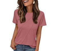 AirMood Camiseta básica Informal de Verano para Mujer, Ajuste Holgado, Cuello Redondo, Manga Corta, Rosa, XXL