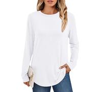 AirMood Camiseta casual para mujer de manga larga, simple, cuello redondo, ajuste amplio, Color blanco., L