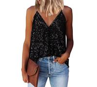 AirMood Women 's Sexy V Neck Shining Lentejuelas Chaleco Lentejuelas Top Las Vegas Disco Lentejuelas Chaleco, Negro, M