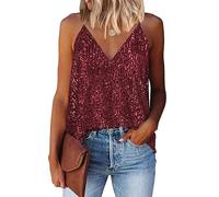 AirMood Women 's Sexy V Neck Shining Lentejuelas Chaleco Lentejuelas Top Las Vegas Disco Lentejuelas Chaleco, Granate, XL