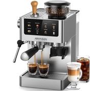 AIRMSEN Cafetera de Café Espresso con Molinillo Cónico y Vaporizador de Leche - 20 Bares, Programable, Pantalla Táctil a Color, Compatible con Cold Brew y Americano, Acero Inoxidable, Depósito 1.8L