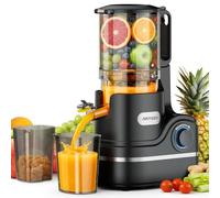 AIRMSEN Extractor de Zumos y Verduras 147MM Apertura Extractor, Capacidad de 2,1 L, Extractor de Jugo Prensado en Frío, Motor de 300 W, Licuadora Silenciosa y Eficiente, Fácil de Limpiar Negro