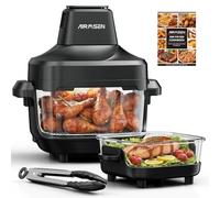 AIRMSEN Freidora de Aire Portátil de Vidrio - 1500W, 4.5L & 1.2L Contenedores Dobles con Tapa, No Tóxica, 60-230℃ & 4 Funciones Preestablecidas, Seguro para Microondas, Congelador & Lavavajillas