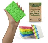 AIRNEX Esponjas comprimidas de celulosa biodegradables, Paquete de 16 esponjas de Cocina para Limpieza, esponjas de Limpieza Multiusos Resistentes y Naturales, Buenas para Cocina, baño y Superficies