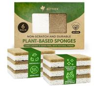 AIRNEX Juego de 6 esponjas de cocina naturales - Celulosa y cáscara de coco - Nogal sin olor y antiarañazos - Ecológico