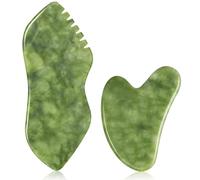 AIROGYM Juego de 2 herramientas faciales Gua Sha de piedra de jade, peine facial de jade para el cuidado de la piel, escultura de cuerpo y cara para apretar el drenaje linfático de la piel
