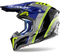 Airoh Aviator 3 Hima Casco de motocross, azul-amarillo, tamaño M para Hombres