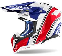 Airoh Aviator 3 Hima Casco de motocross, blanco/azul/rojo, Talla S (55/56)