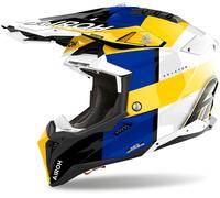 Airoh Aviator 3 Monarch Casco de motocross, Azul/Blanco/Amarillo, Talla S (55/56)