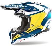 Airoh Aviator 3 Saber Casco de motocross, blanco/amarillo/azul, Talla S (55/56)