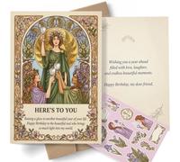 AIROW Tarjeta de cumpleaños Art Nouveau para amigos, tarjeta de celebración elegante a hermosos años, tamaño A5, plegada, con sobre y hoja de calcomanías