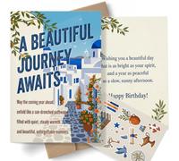 AIROW Tarjeta de felicitación de cumpleaños para amigos y familiares, tarjetas de feliz cumpleaños de estilo mediterráneo escénico, tamaño A5, impresión artística original de doble cara, incluye sobre