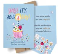 AIROW Tarjeta de feliz cumpleaños para amigos y familiares, bonita tarjeta de felicitación de celebración de cupcakes, diseño de Yay It's Your Day, tamaño estándar A5, impresión de doble cara, incluye