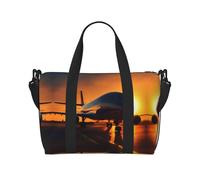Airplane At Sunset - Bolsa de viaje plegable pequeña para fin de semana, gimnasio, hospital, para mujeres y hombres, Black, Talla única