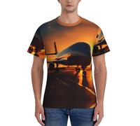 Airplane at Sunset Print - Camiseta de manga corta para hombre, clásica, moderna, cómoda, para gimnasio, entrenamiento, actividades deportivas, Negro, L