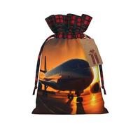 Airplane at Sunset Print Christmas Drawstring Gift Bags Gift Pouch Candy Pouch Fun Wedding Bags 30 x 21 cm