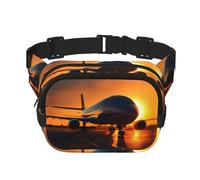 Airplane at sunset - Riñonera de capa cuadrada con correa ajustable, Negro -, Talla única