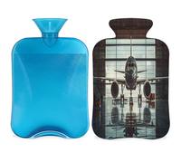 Airplane Commercial Airport - Botella de agua caliente con tapa, 2 L, gran capacidad, bolsa de agua para noches acogedoras, alivio del dolor, espalda, cuello y hombros
