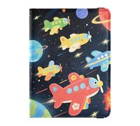 Airplane in Space - Cartera de viaje de cuero para pasaporte, impermeable, billetera para dinero y tarjetas, para mujer, accesorios imprescindibles de viaje