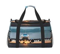 Airplane in The Evening Light - Bolsa de viaje con cremalleras y asas, bolsa de lona plegable grande para vacaciones familiares, Black, Talla única