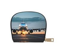 Airplane in The Evening Light - Cartera pequeña de piel con estampado de luz para tarjetas de crédito, tarjetero, organizador de tarjetas, Blanco, Talla única