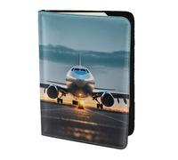 Airplane in The Evening Light - Funda de piel para pasaporte para mujeres y hombres, cartera de viaje para pasaporte, Negro -, Talla única