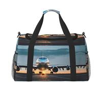 Airplane in The Evening Light Print - Bolsa de lona grande de viaje para fin de semana para mujer, bolsa de transporte, Negro -, Talla única