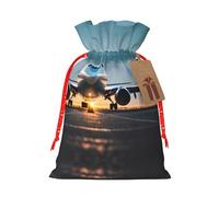 Airplane In The Evening Light Print Christmas Drawstring Gift Bags with Cards For Christmas Party Decorations Holiday