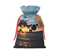 Airplane In The Evening Light Print Christmas Drawstring Gift Bags with Cards For Christmas Party Decorations Holiday