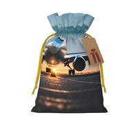 Airplane In The Evening Light Print Christmas Drawstring Gift Bags with Cards For Christmas Party Decorations Holiday