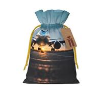 Airplane In The Evening Light Print Christmas Drawstring Gift Bags with Cards For Christmas Party Decorations Holiday