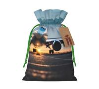 Airplane In The Evening Light Print Christmas Drawstring Gift Bags with Cards For Christmas Party Decorations Holiday