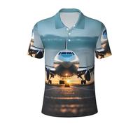 Airplane in The Evening Light Print - Polo de manga corta para hombre, absorbe la humedad, camisas de golf hawaianas para hombre, divertidas, Negro -, XXX-Large