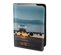 Airplane in The Evening Light - Tarjetero de piel con estampado de luz para accesorios de viaje, funda para pasaporte para mujeres y hombres, Negro -, Talla única