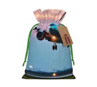 Airplane In The Evening Lights - Bolsa de Navidad con estampado de luces navideñas, saco de regalo de Navidad para decoración de temporada